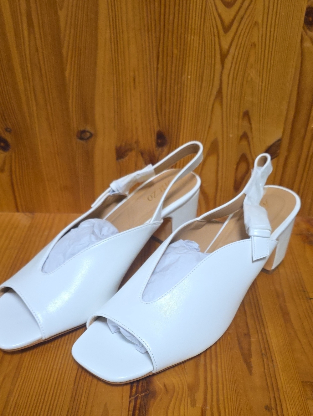 White Slingback Open-Toe Block Heel Sandals